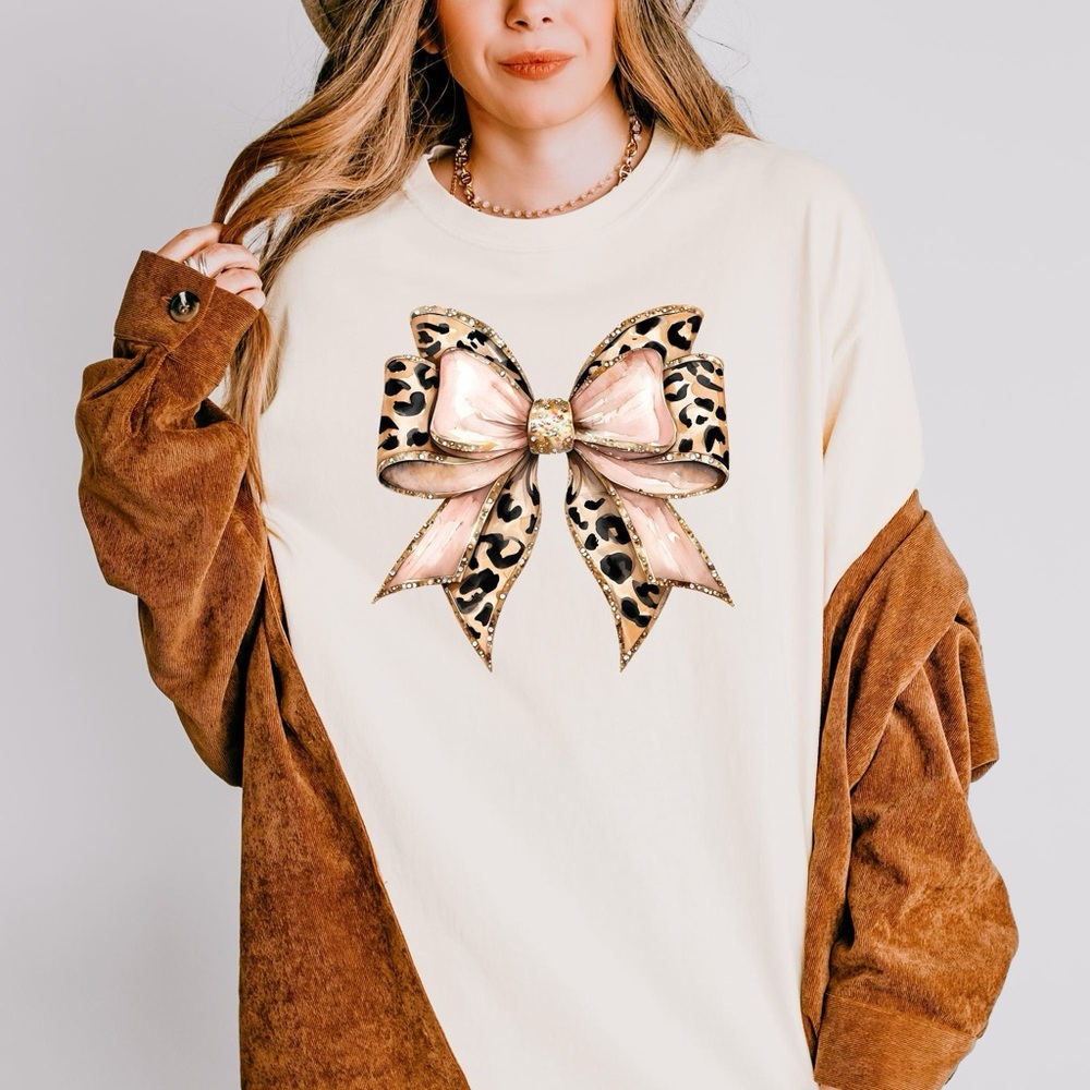 Comfort Colors Cream and Brown Bow Graphic Sweatshirt